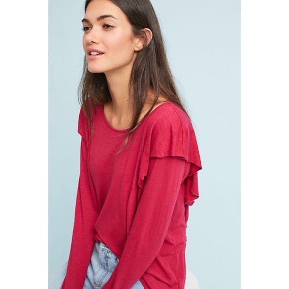 Anthropologie Ruffled Long-Sleeve Tee size MP PM petite size new with tag - Picture 2 of 7